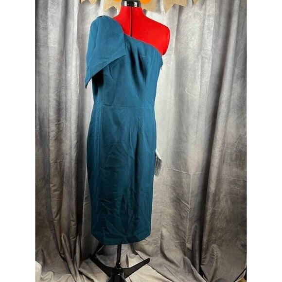 DRESS THE POPULATION Tiffany One-Shoulder Bow-Tie Midi Dress in Pine Size XL NWT - Picture 1 of 7